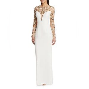 Pamella Roland Cream Dress with Silver Embellishments